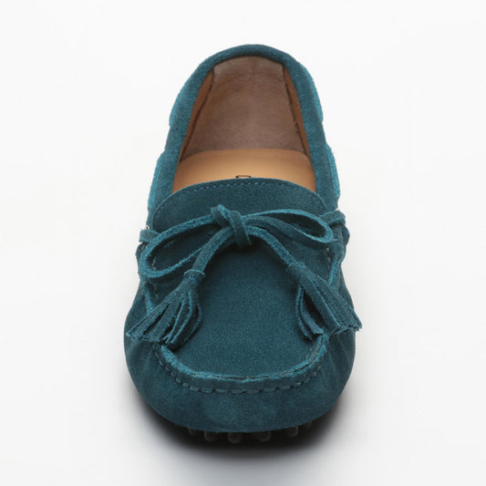 JANUARY mocassins à pompons turquoise foncé