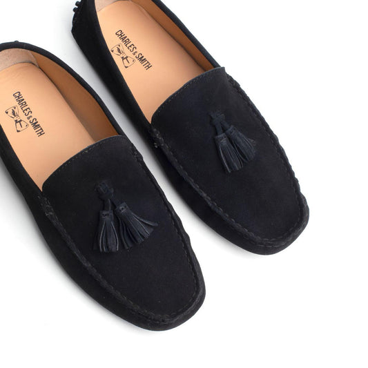 TREVOR mocassins à pompons noir