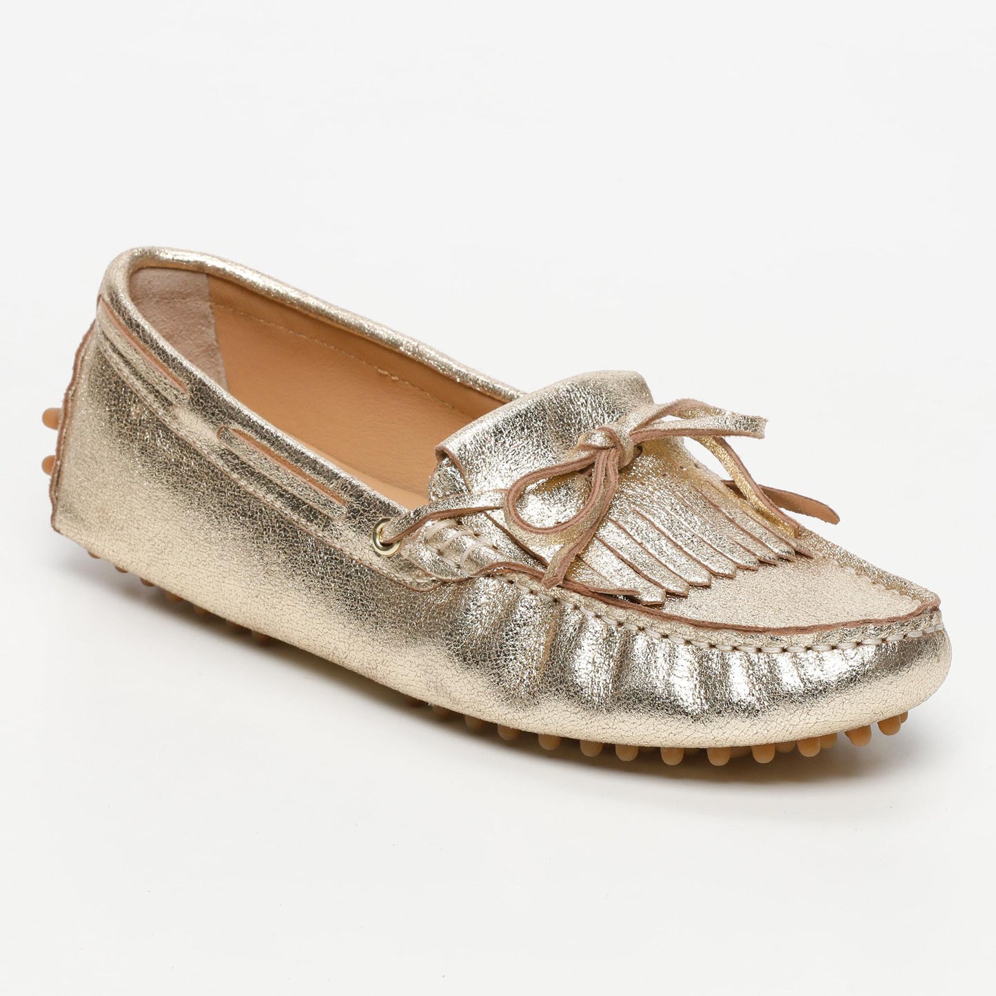 EMMA mocassins à lacets doré craquele
