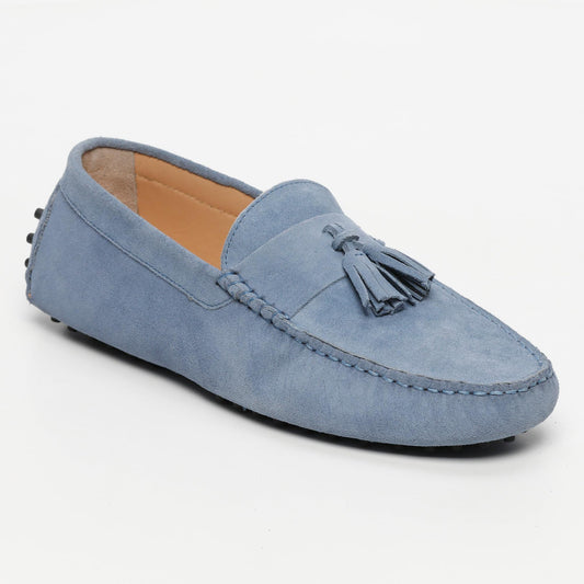 FRED mocassins à pompons bleu denim