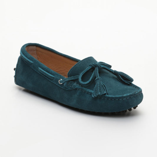 JANUARY mocassins à pompons turquoise foncé