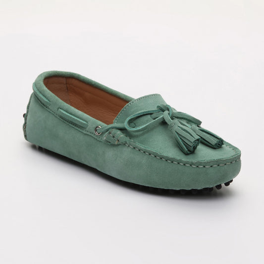 JANUARY mocassins à pompons vert passé